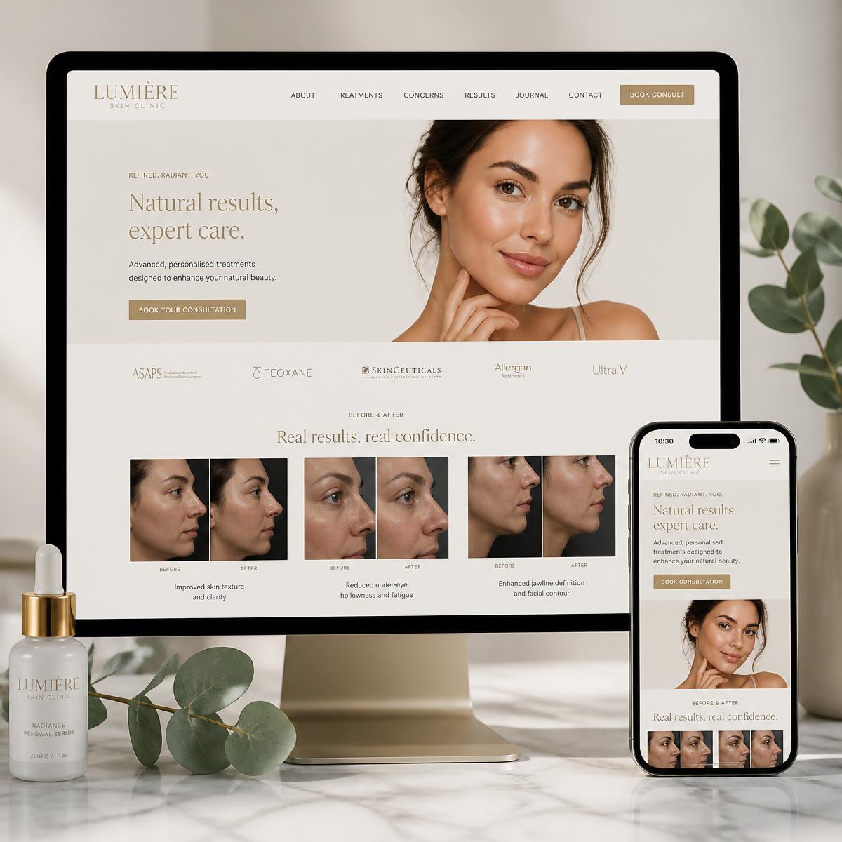 Lumière Skin Clinic project mockup